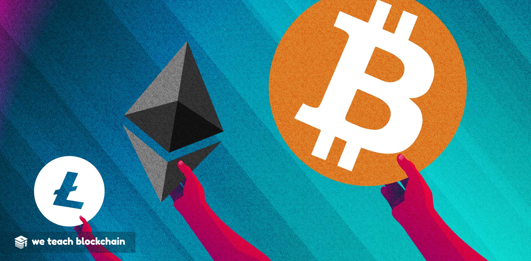 Bitcoin, Ethereum and Litecoin tokens